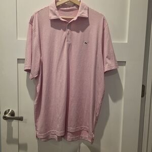 Vineyard Vines OTG Sankaty Men's Polo Pink White Stripe Size XL Whale Logo Beach